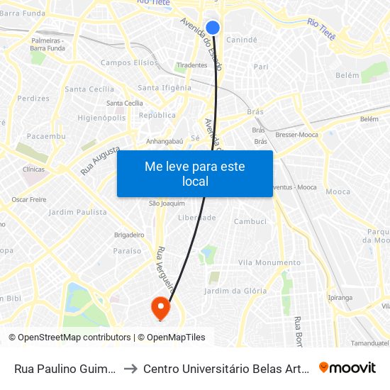 Rua Paulino Guimarães, 121 to Centro Universitário Belas Artes de São Paulo map