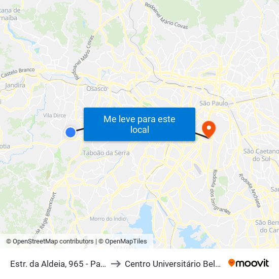 Estr. da Aldeia, 965 - Parque Frondoso, Cotia to Centro Universitário Belas Artes de São Paulo map