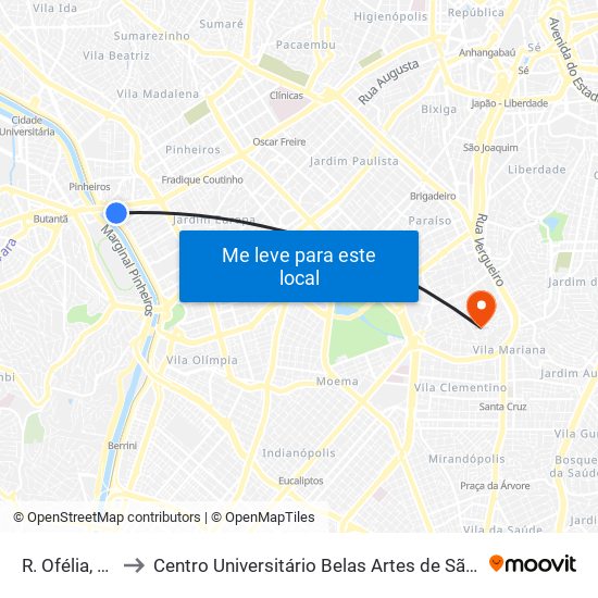 R. Ofélia, 215 to Centro Universitário Belas Artes de São Paulo map