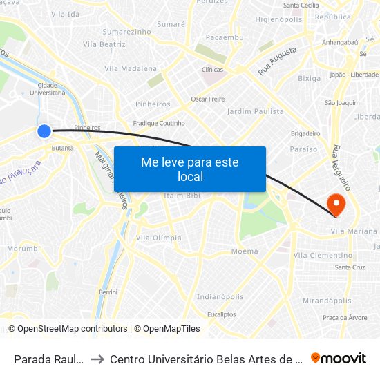 Parada Raul Sadi to Centro Universitário Belas Artes de São Paulo map