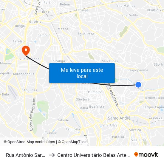 Rua Antônio Sarzedas 97 to Centro Universitário Belas Artes de São Paulo map