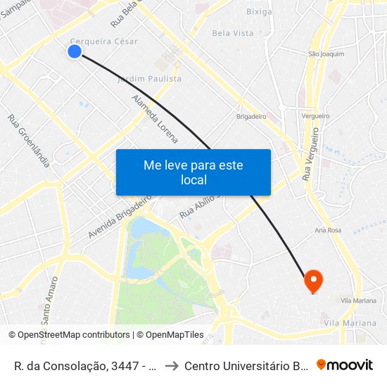 R. da Consolação, 3447 - Cerqueira César, São Paulo to Centro Universitário Belas Artes de São Paulo map