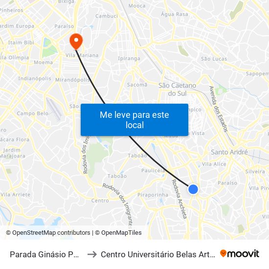 Parada Ginásio Poliesportivo to Centro Universitário Belas Artes de São Paulo map