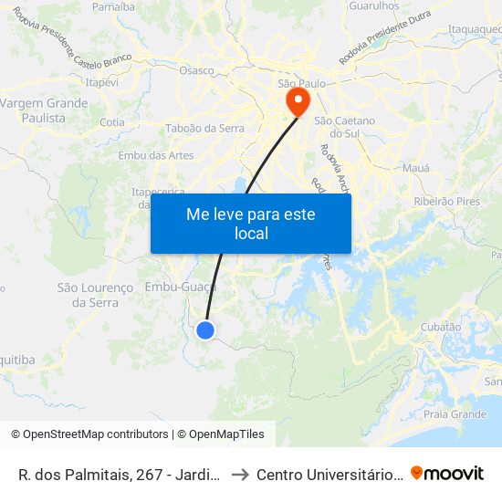 R. dos Palmitais, 267 - Jardim da Represa do Cipo, Embu-Guaçu to Centro Universitário Belas Artes de São Paulo map