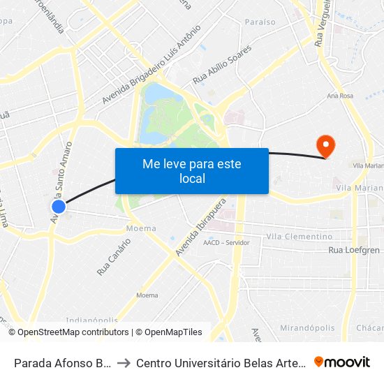Parada Afonso Braz-B/C2 to Centro Universitário Belas Artes de São Paulo map