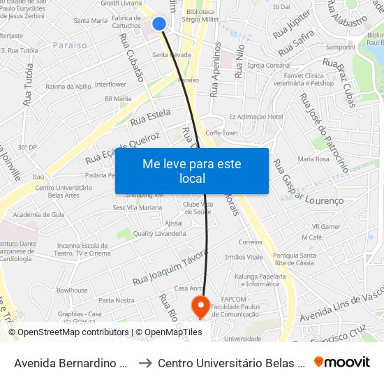 Avenida Bernardino de Campos 173 to Centro Universitário Belas Artes de São Paulo map