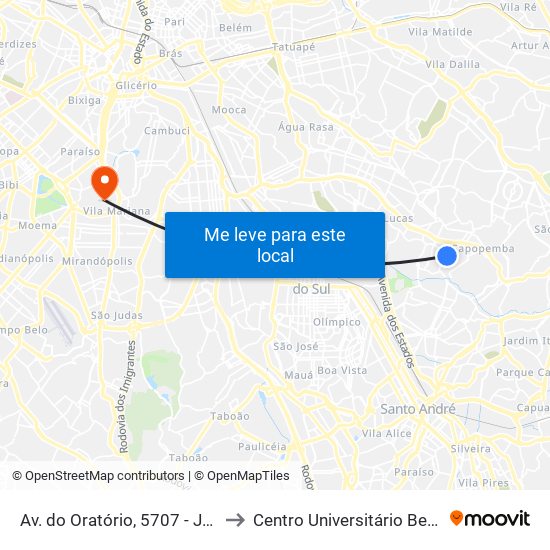 Av. do Oratório, 5707 - Jardim Mimar, São Paulo to Centro Universitário Belas Artes de São Paulo map