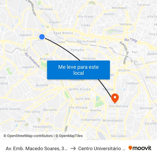 Av. Emb. Macedo Soares, 3901 - Vila Leopoldina, São Paulo to Centro Universitário Belas Artes de São Paulo map