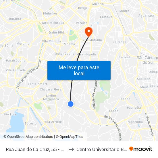 Rua Juan de La Cruz, 55 - Jardim Jabaquara, São Paulo to Centro Universitário Belas Artes de São Paulo map