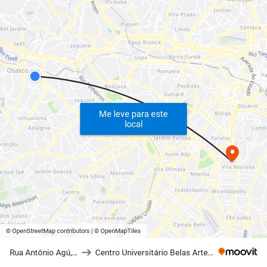 Rua Antônio Agú, 674-696 to Centro Universitário Belas Artes de São Paulo map