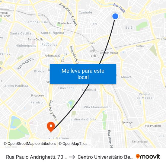 Rua Paulo Andrighetti, 70 - Alto do Pari, São Paulo to Centro Universitário Belas Artes de São Paulo map