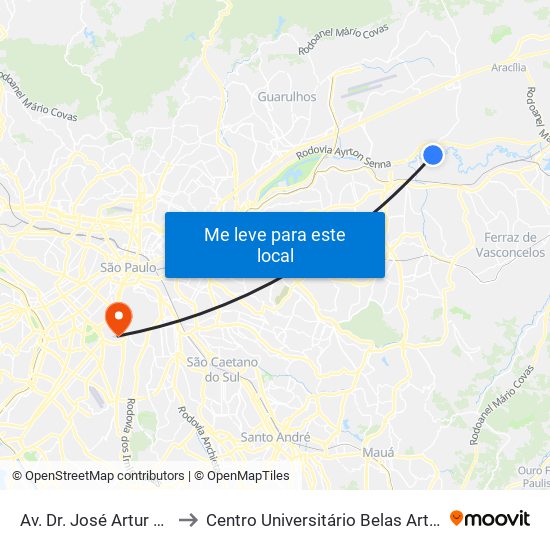 Av. Dr. José Artur Nova, 2748 to Centro Universitário Belas Artes de São Paulo map