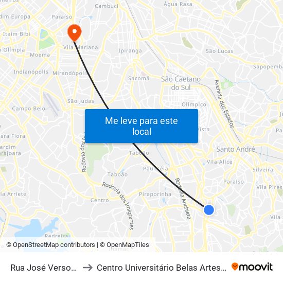 Rua José Versolatto, 99 to Centro Universitário Belas Artes de São Paulo map