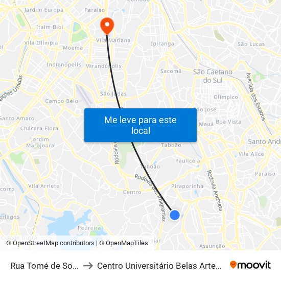 Rua Tomé de Souza, 478 to Centro Universitário Belas Artes de São Paulo map