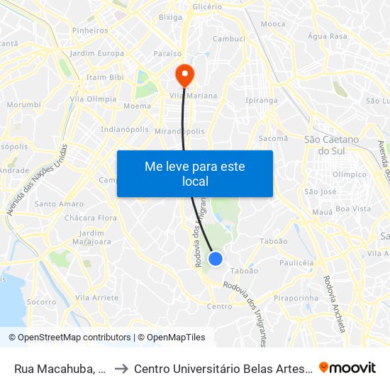 Rua Macahuba, 463-491 to Centro Universitário Belas Artes de São Paulo map