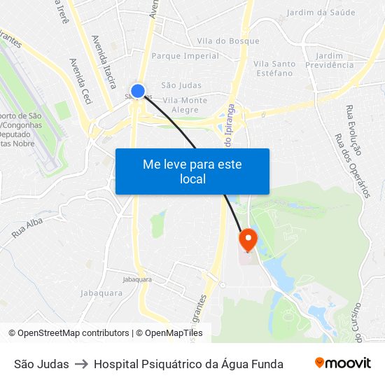 São Judas to Hospital Psiquátrico da Água Funda map