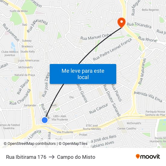 Rua Ibitirama 176 to Campo do Misto map