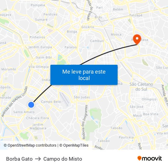 Borba Gato to Campo do Misto map