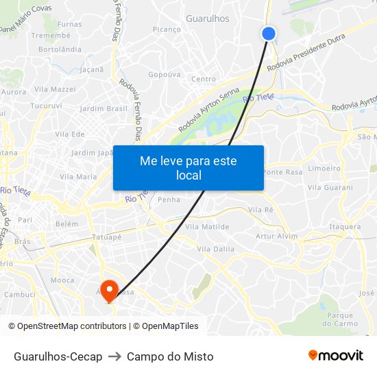 Guarulhos-Cecap to Campo do Misto map