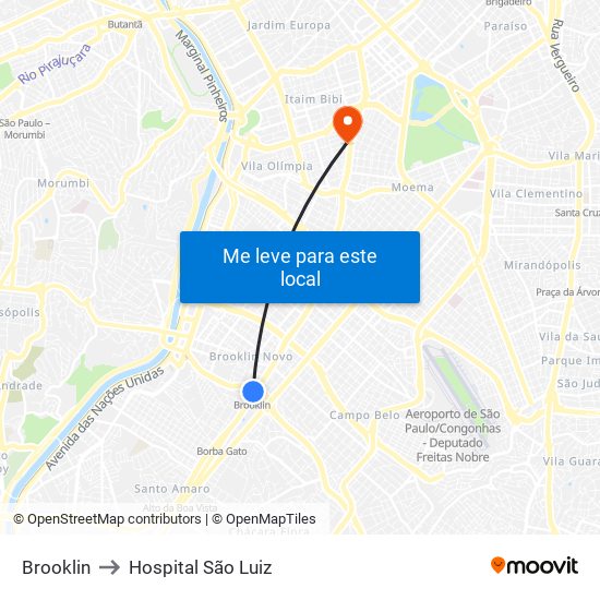 Brooklin to Hospital São Luiz map