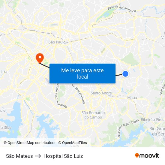 São Mateus to Hospital São Luiz map