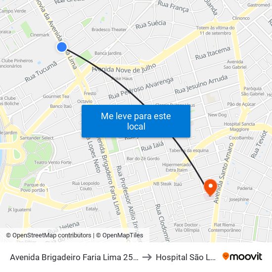 Avenida Brigadeiro Faria Lima 2528 to Hospital São Luiz map