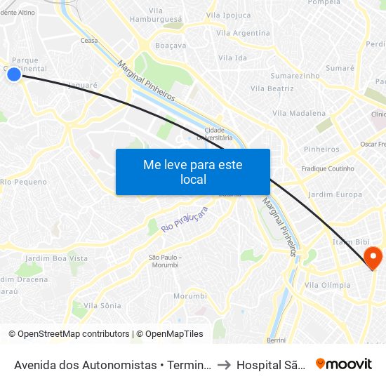 Avenida dos Autonomistas • Terminal Vila Yara to Hospital São Luiz map