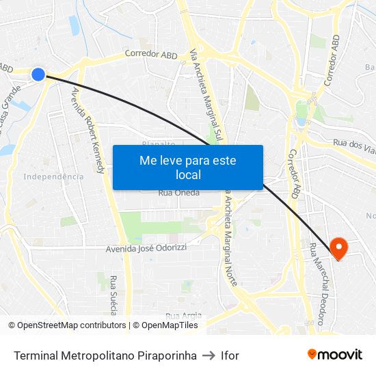 Terminal Metropolitano Piraporinha to Ifor map