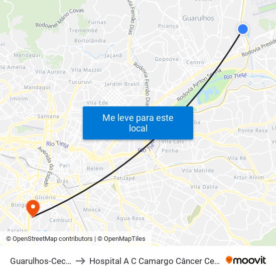 Guarulhos-Cecap to Hospital A C Camargo Câncer Center map