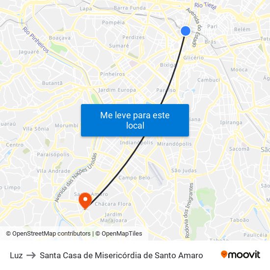 Luz to Santa Casa de Misericórdia de Santo Amaro map