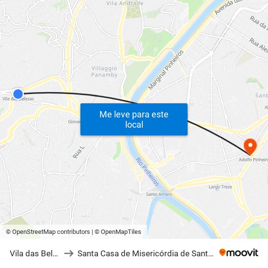 Vila das Belezas to Santa Casa de Misericórdia de Santo Amaro map