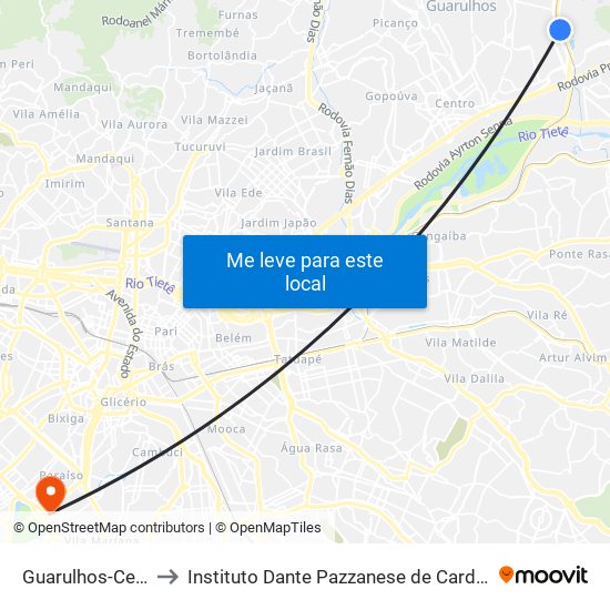 Guarulhos-Cecap to Instituto Dante Pazzanese de Cardiologia map