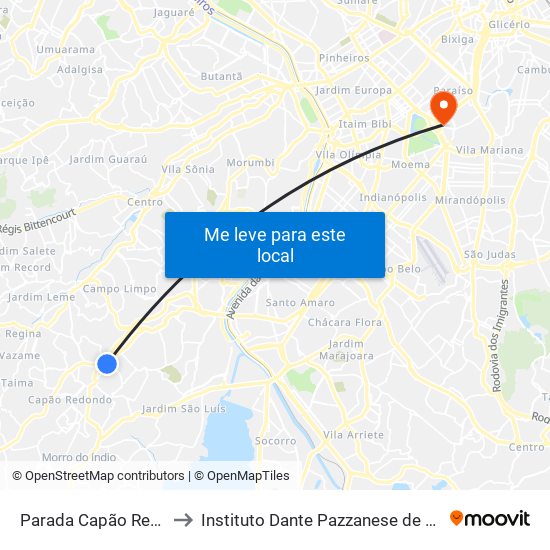 Parada Capão Redondo I to Instituto Dante Pazzanese de Cardiologia map