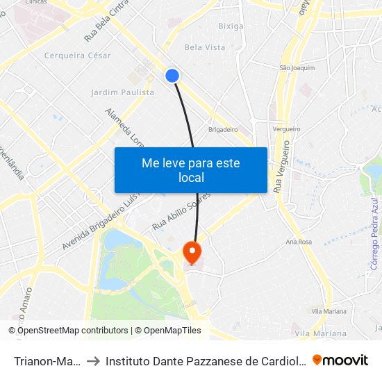 Trianon-Masp to Instituto Dante Pazzanese de Cardiologia map