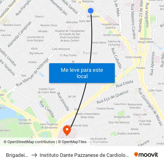 Brigadeiro to Instituto Dante Pazzanese de Cardiologia map