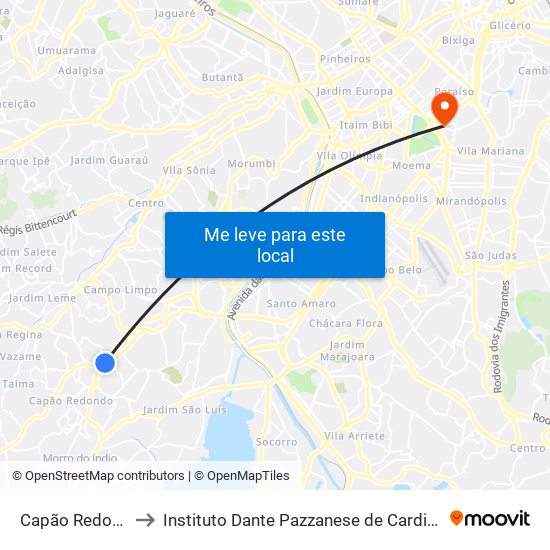Capão Redondo to Instituto Dante Pazzanese de Cardiologia map