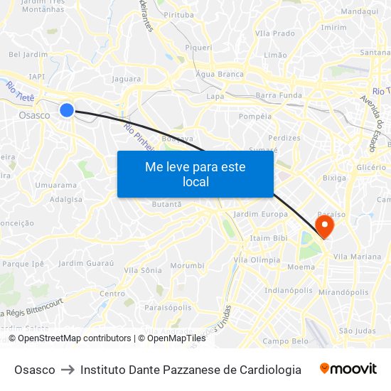 Osasco to Instituto Dante Pazzanese de Cardiologia map