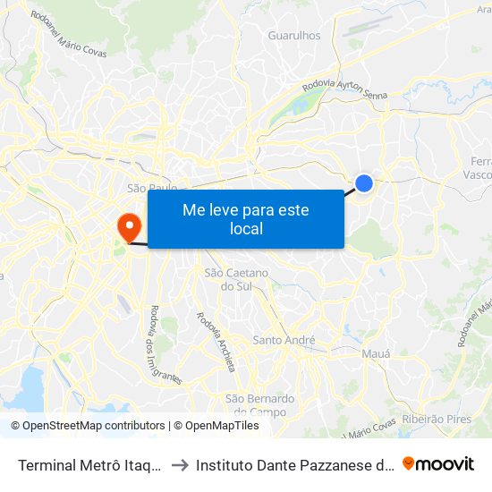 Terminal Metrô Itaquera Norte to Instituto Dante Pazzanese de Cardiologia map