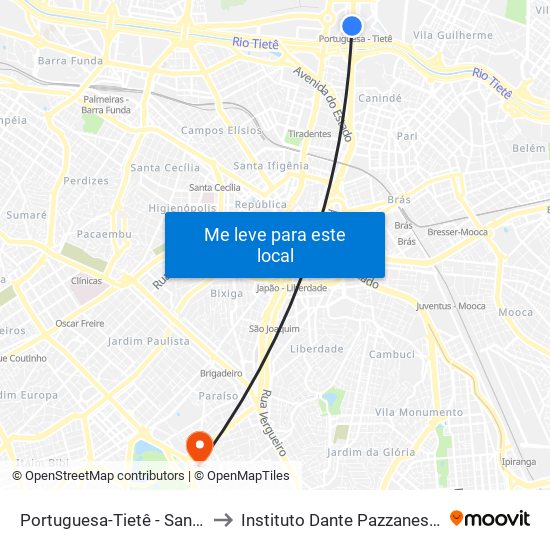 Portuguesa-Tietê - Santana, São Paulo to Instituto Dante Pazzanese de Cardiologia map