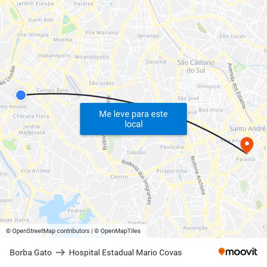 Borba Gato to Hospital Estadual Mario Covas map