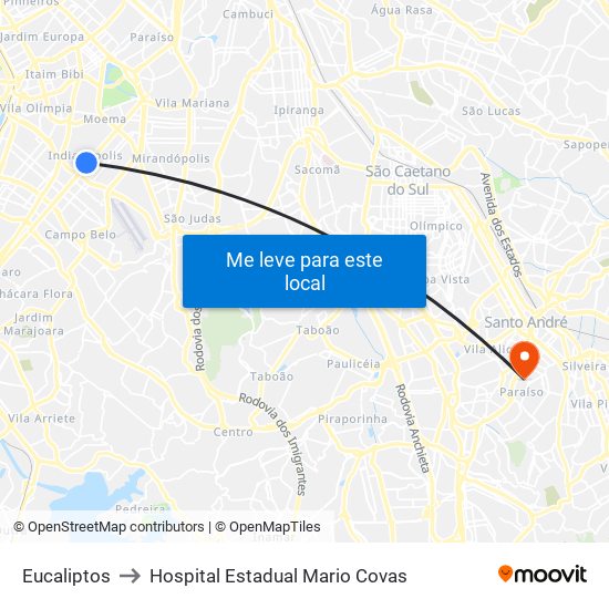 Eucaliptos to Hospital Estadual Mario Covas map