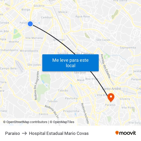 Paraíso to Hospital Estadual Mario Covas map