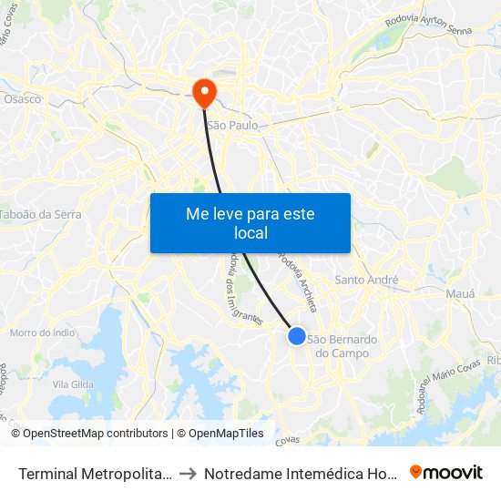 Terminal Metropolitano Piraporinha to Notredame Intemédica Hospital Santa Cecília map