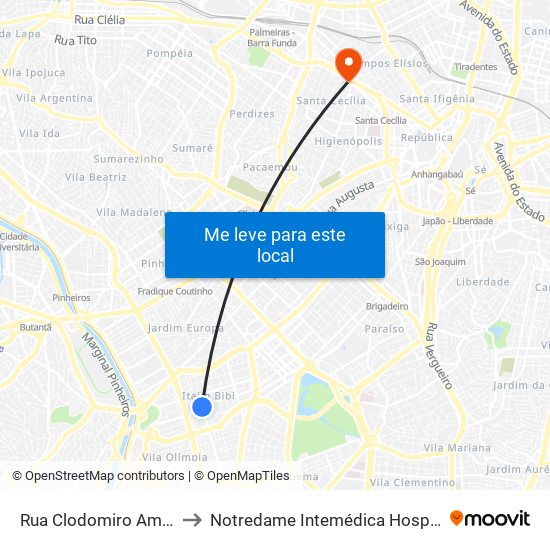 Rua Clodomiro Amazonas 221 to Notredame Intemédica Hospital Santa Cecília map