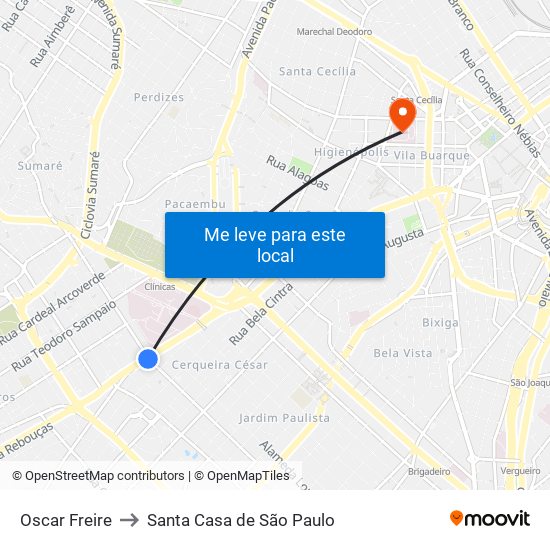 Oscar Freire to Santa Casa de São Paulo map