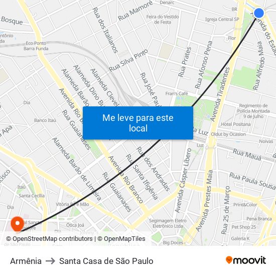 Armênia to Santa Casa de São Paulo map