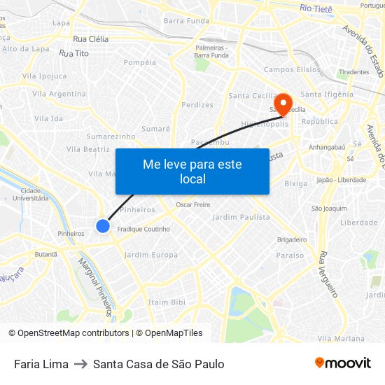 Faria Lima to Santa Casa de São Paulo map