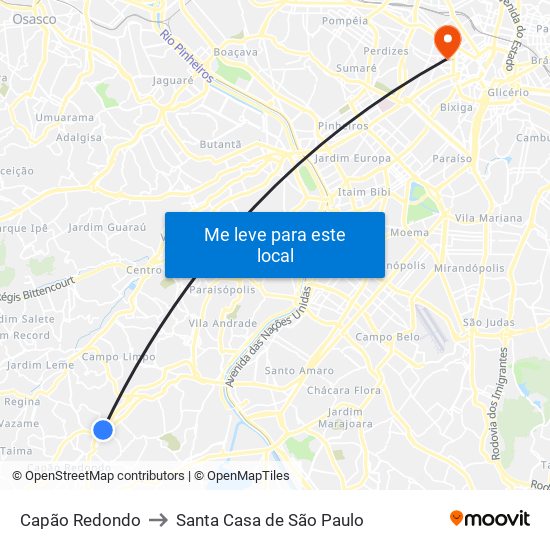 Capão Redondo to Santa Casa de São Paulo map