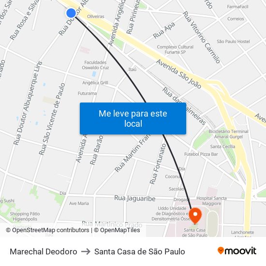 Marechal Deodoro to Santa Casa de São Paulo map