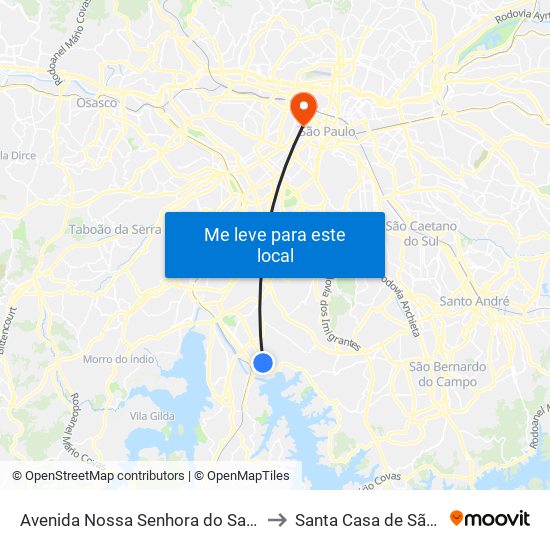 Avenida Nossa Senhora do Sabará, 4455 to Santa Casa de São Paulo map